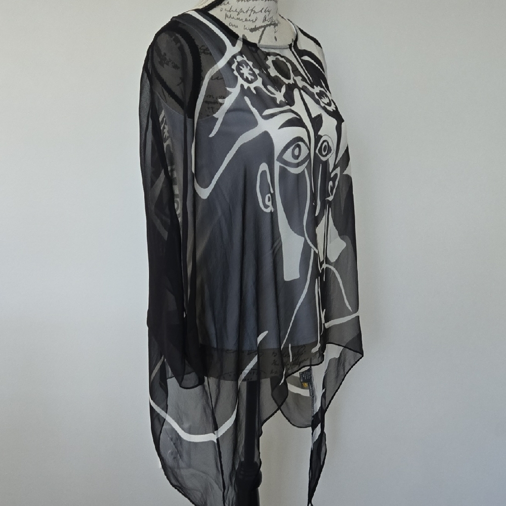 COCOON HOUSE 100% SILK KIMONO STYLE PONCHO WRAP COVERUP WEARABLE ART ABSTRACT SM - Picture 3 of 9